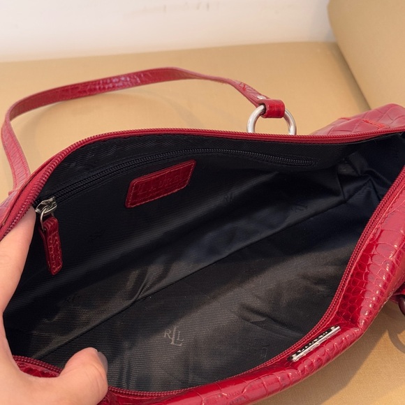 Lauren Ralph Lauren Red Croc-Embossed Shoulder Bag - Picture 4 of 8